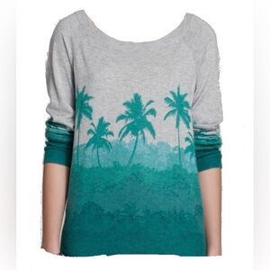 Joie Palm Tree Cashmere Blend Alexska Sweater Grey Green Aqua  M Tropical
